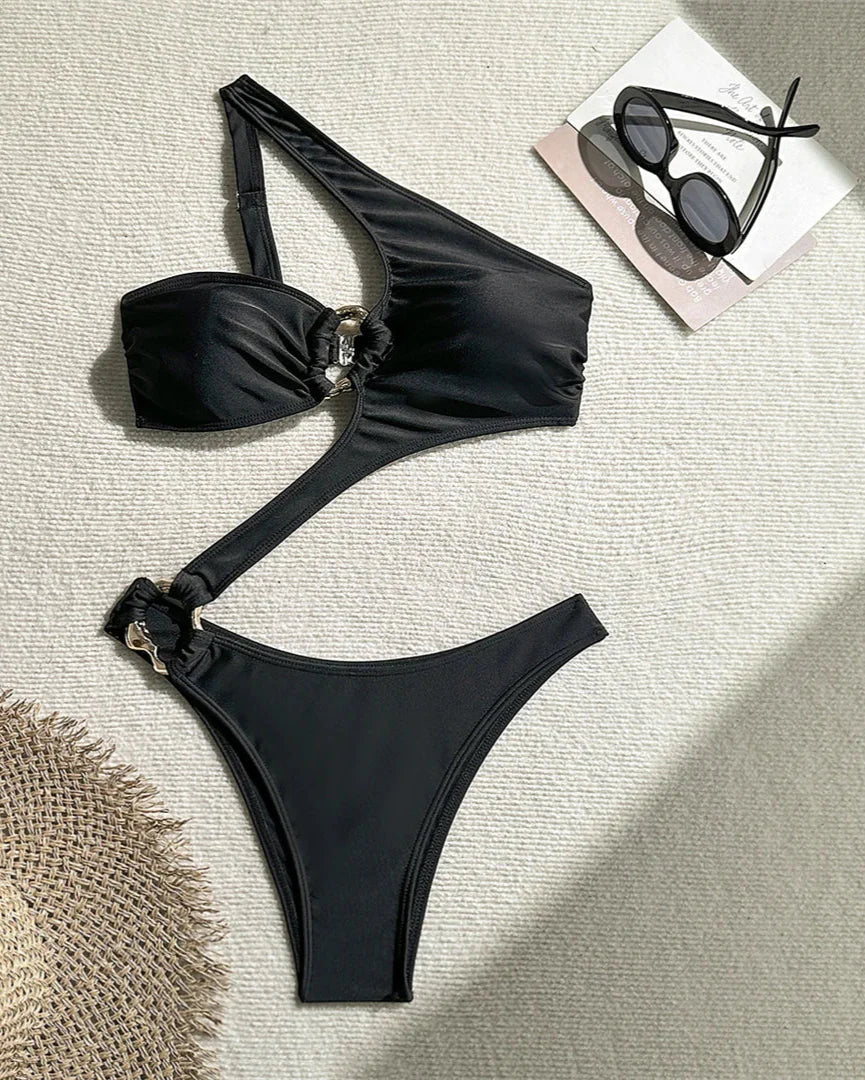 Fierce One Shoulder Swimsuit with Hoop