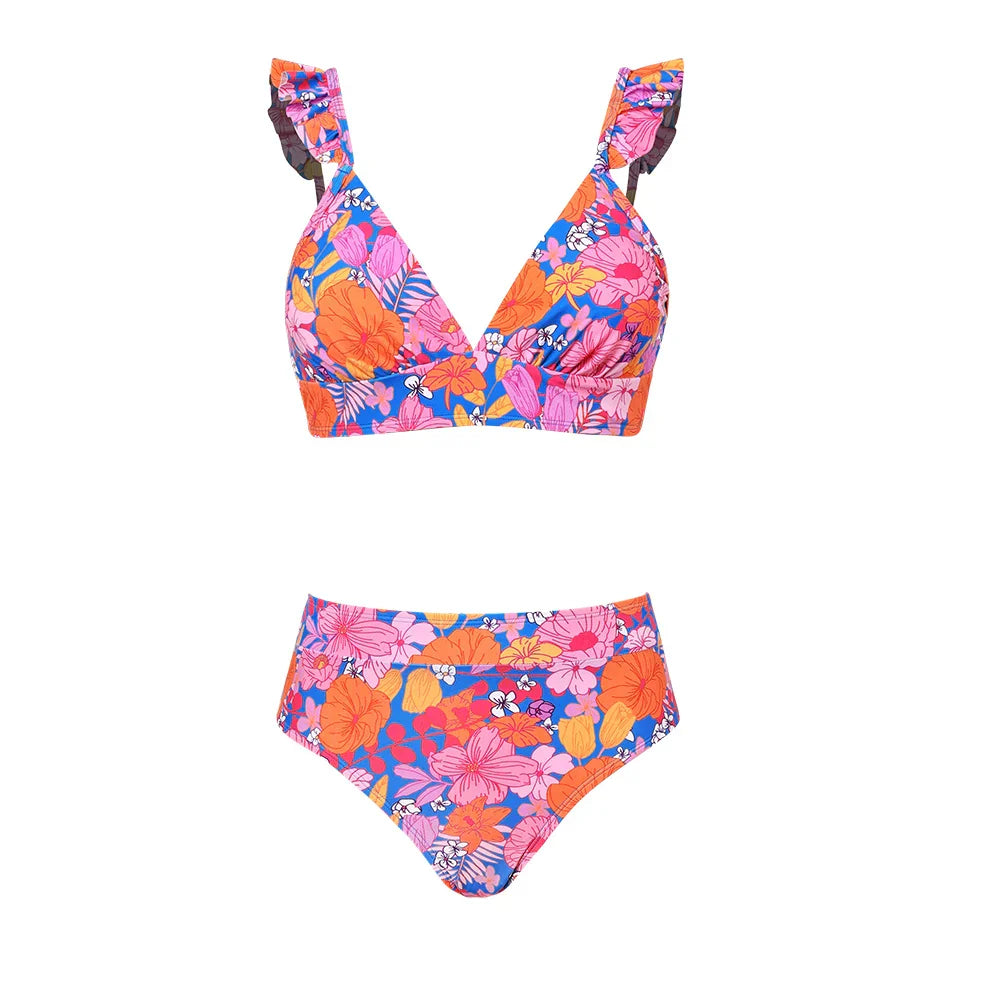 Bikini with ruffled straps & high-waisted panties