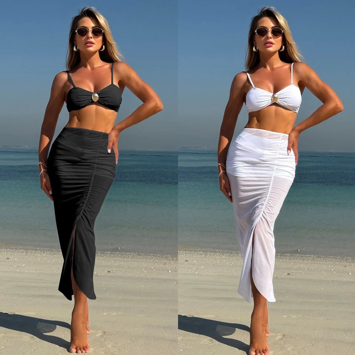 Elegant Mesh Strapless Three-Piece Swimsuit Set