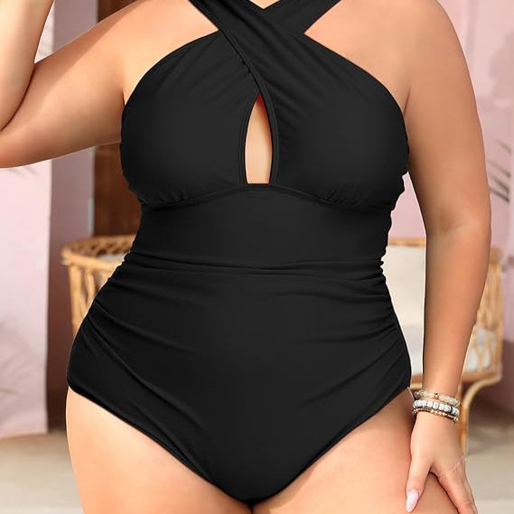 Plus size swimsuit with adjustable cross straps