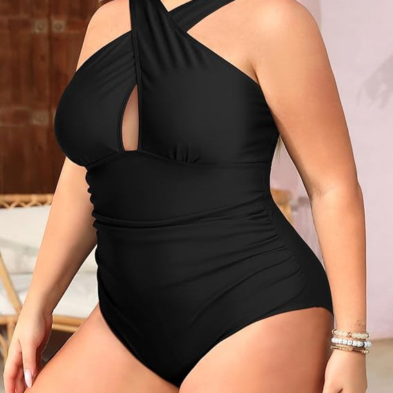 Plus size swimsuit with adjustable cross straps