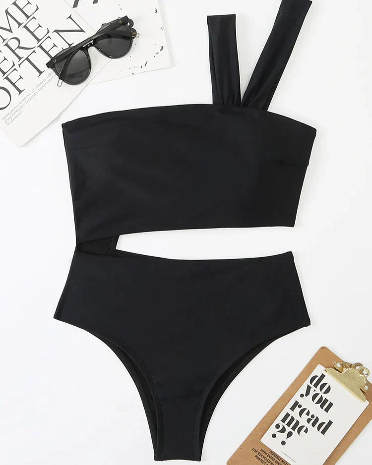One-shoulder crossover strap swimsuit