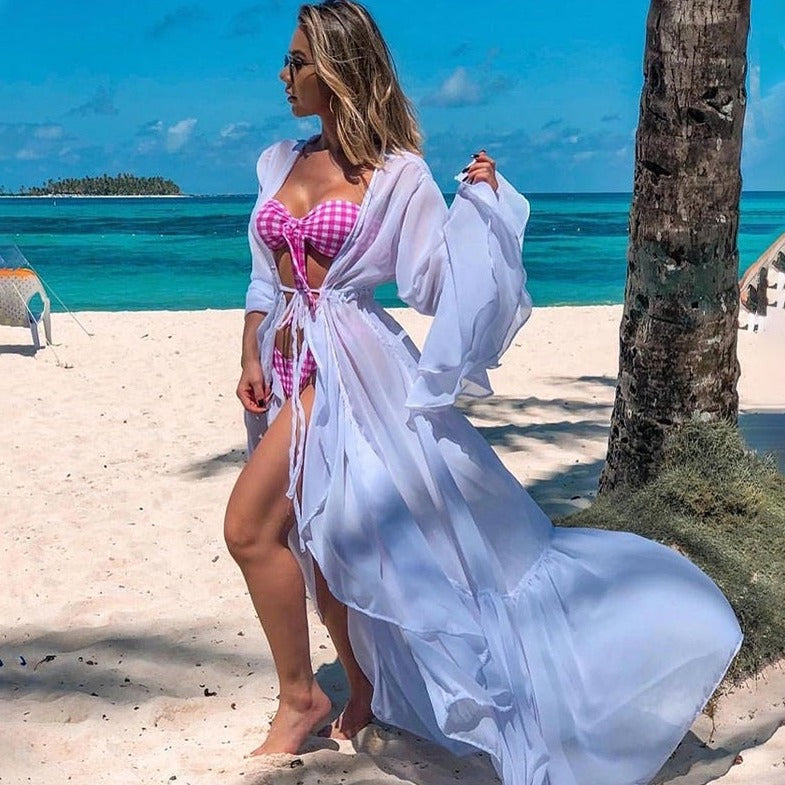 Beach cover-up with layered sleeves