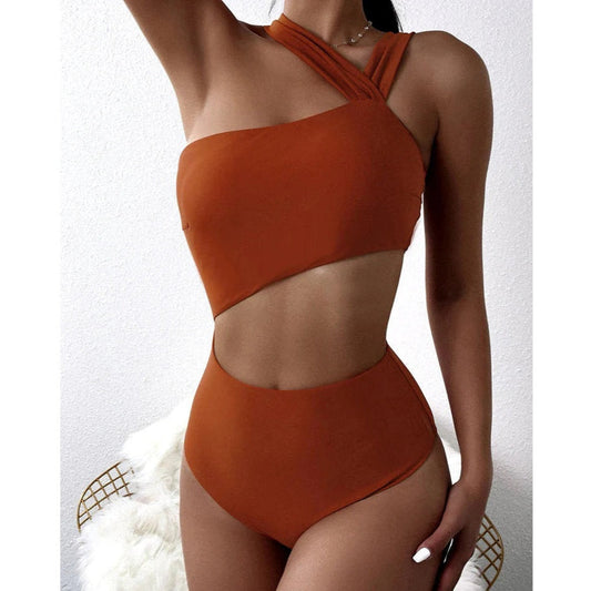 One-shoulder crossover strap swimsuit