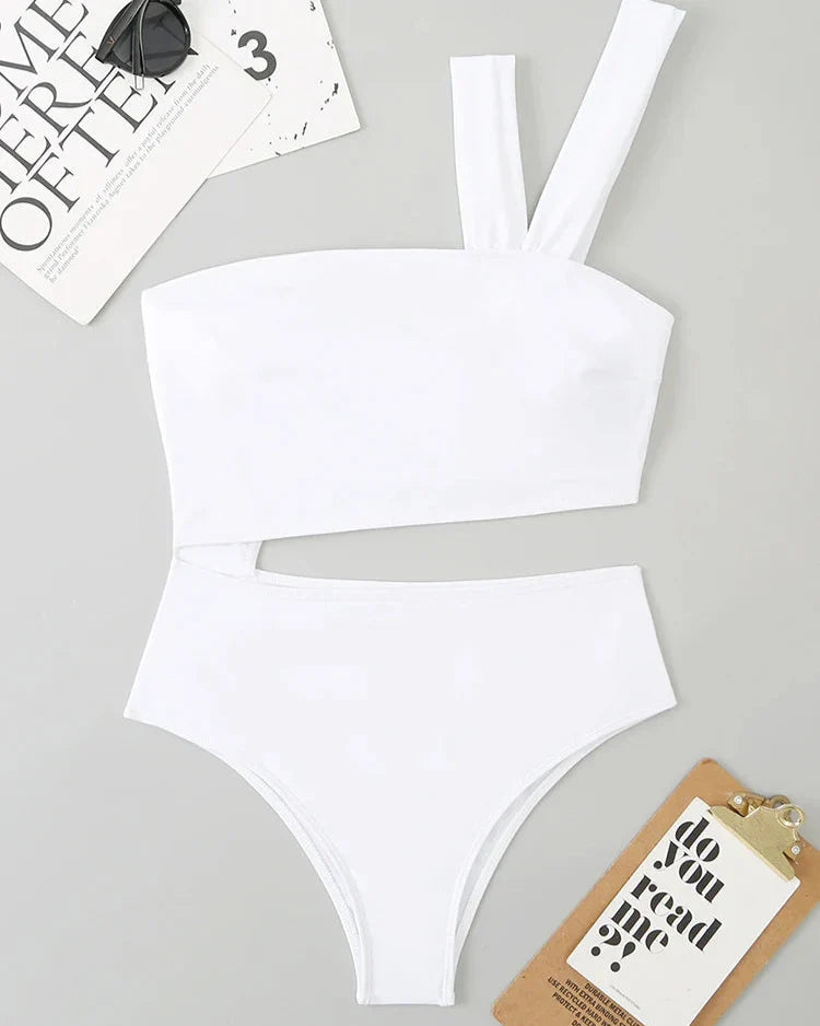 One-shoulder crossover strap swimsuit