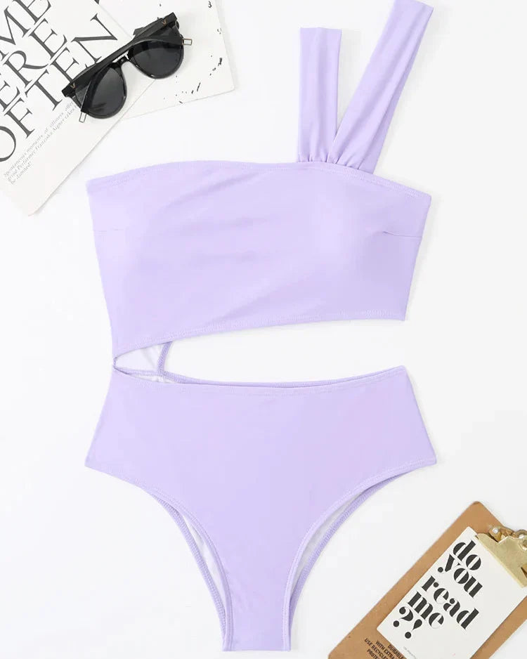 One-shoulder crossover strap swimsuit