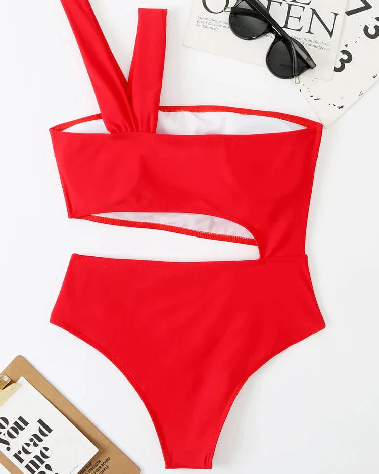 One-shoulder crossover strap swimsuit