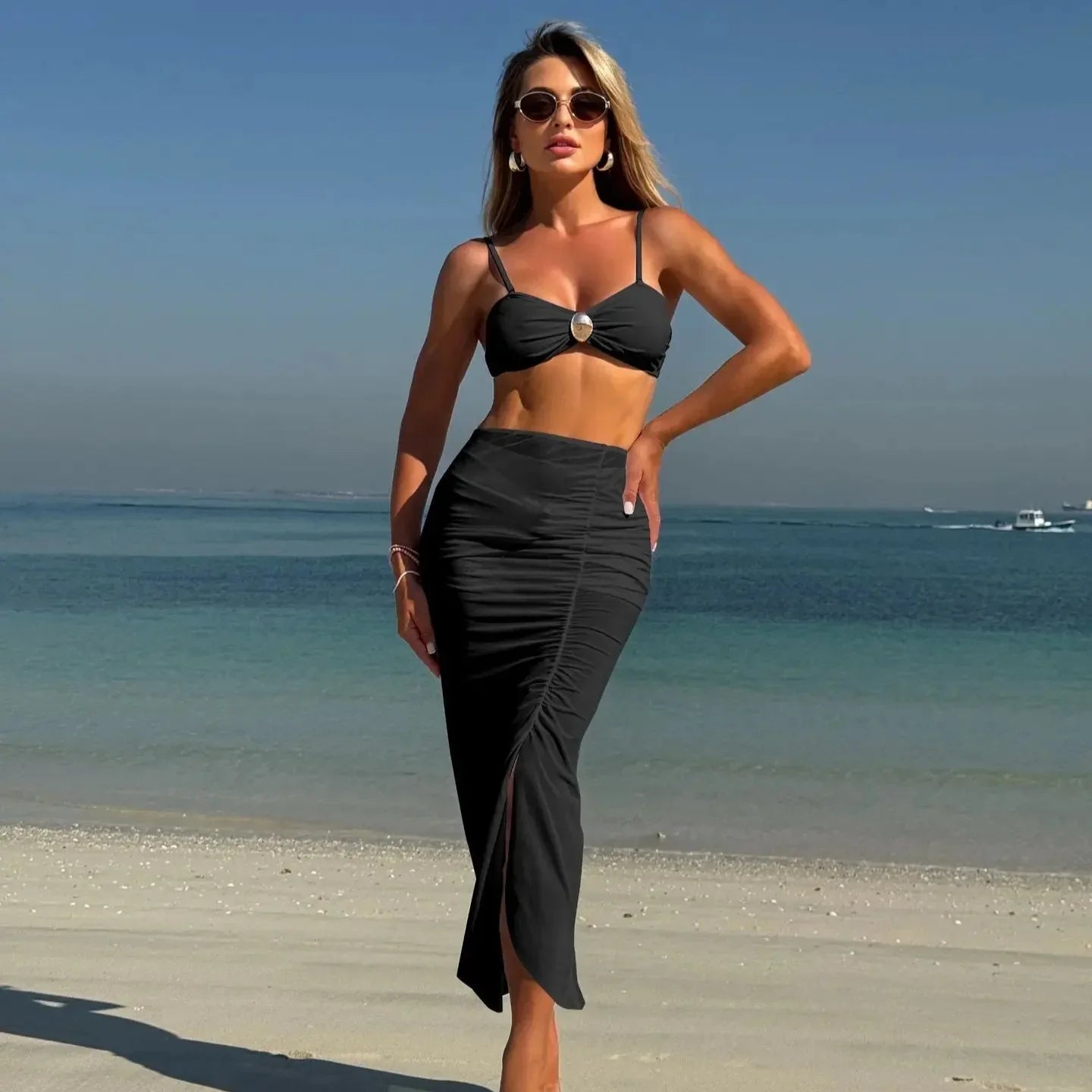 Elegant Mesh Strapless Three-Piece Swimsuit Set