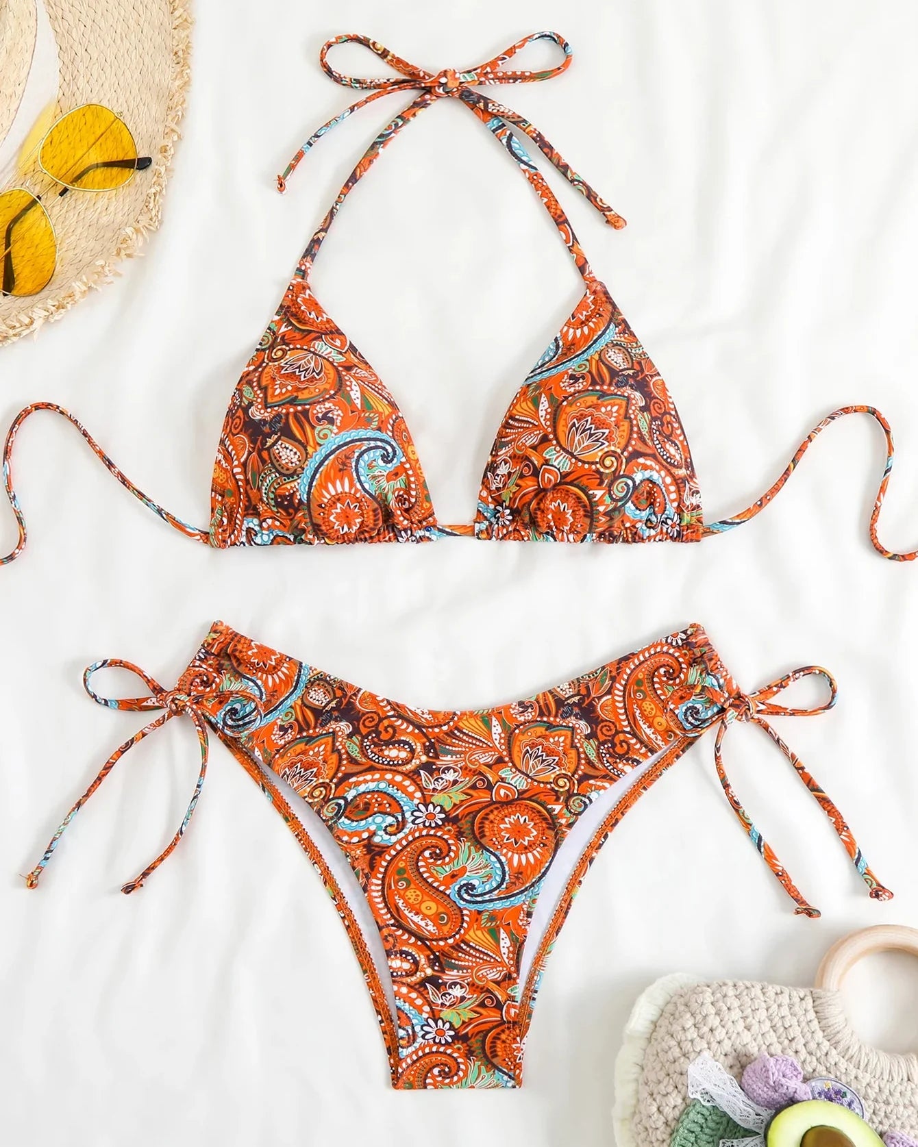 Paisley Print Triangle Bikini Set