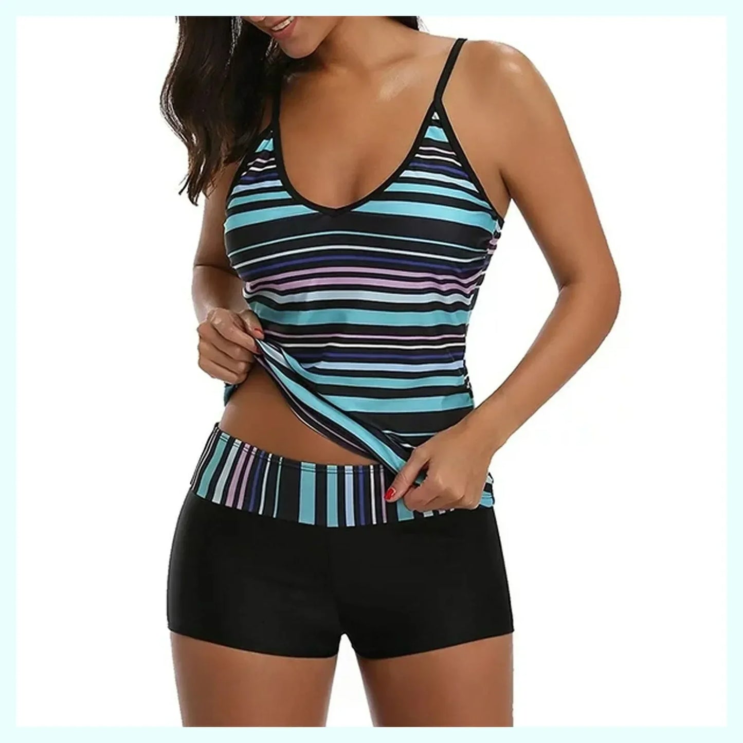 Tyana Striped Two-Piece Swimsuit with Shorts