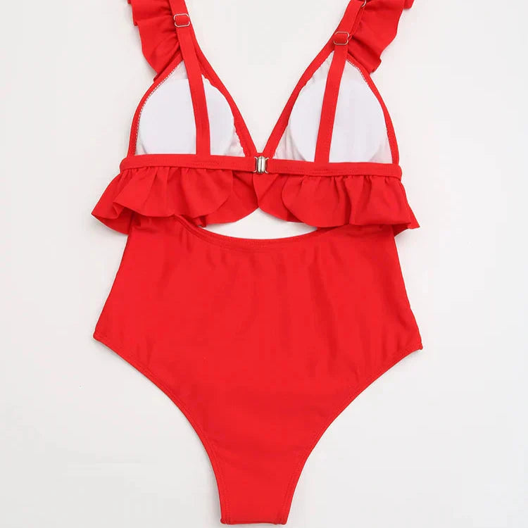 Deep V-neck swimsuit with front tie