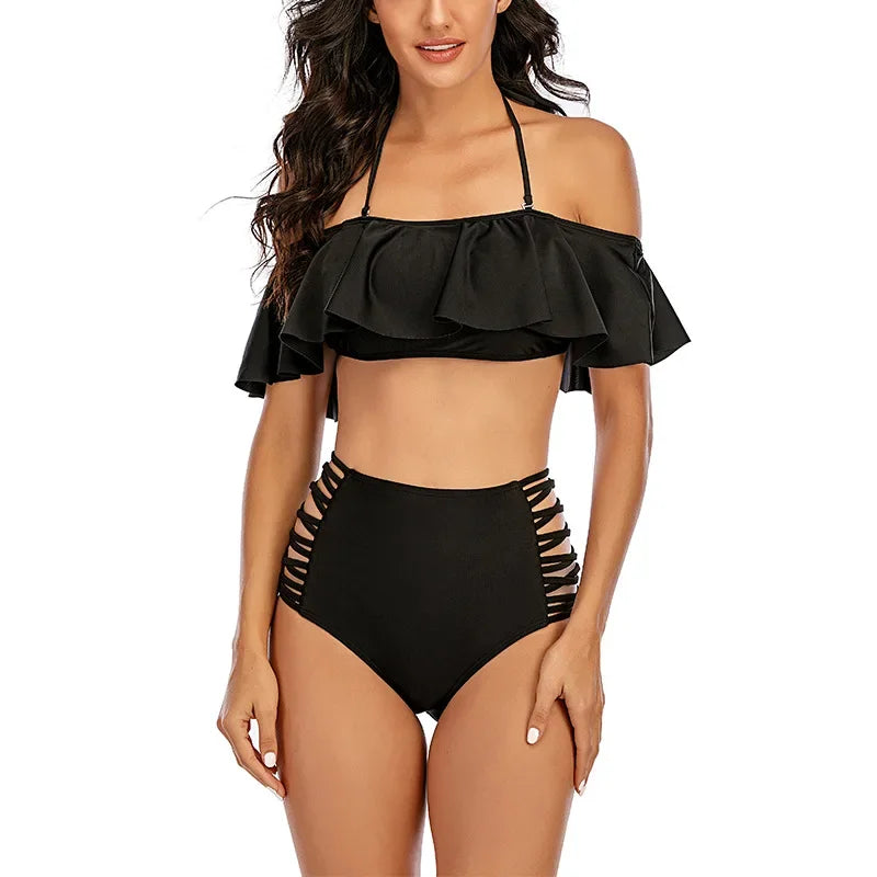 Lace Bloom Off-Shoulder Bikini Set