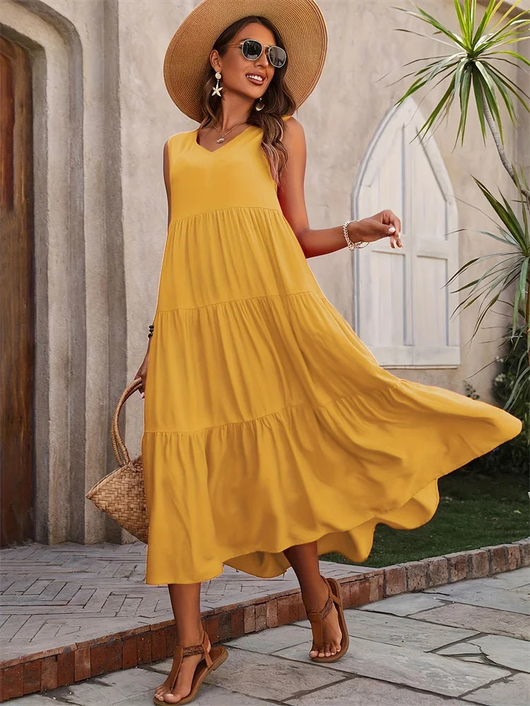 Isla Ruffle Dress – Golden Escape Edition