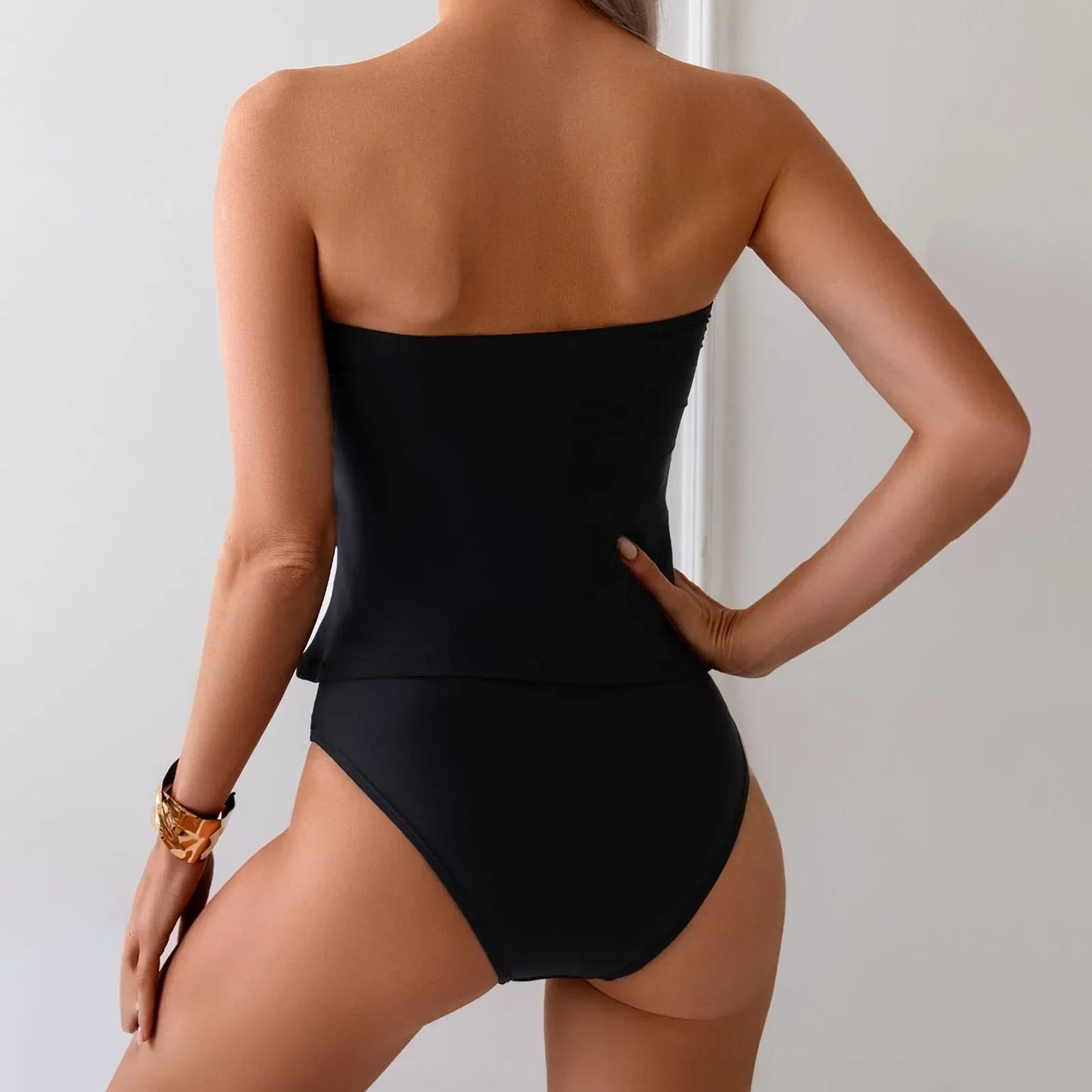 Two-tone strapless tankini