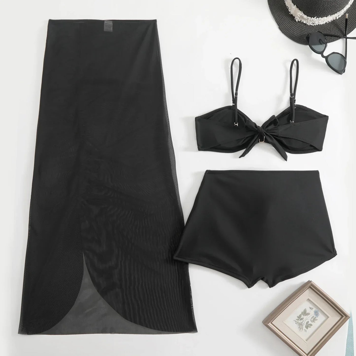 Elegant Mesh Strapless Three-Piece Swimsuit Set