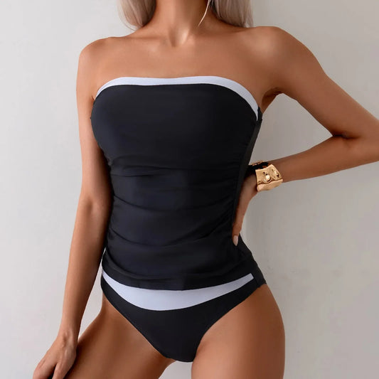 Two-tone strapless tankini