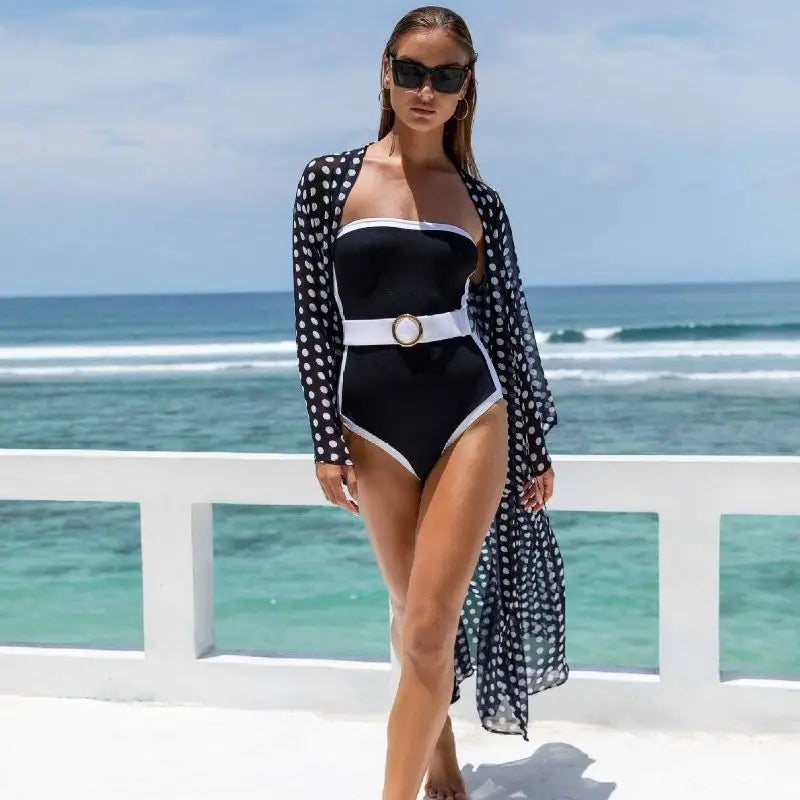 Mia - Off-Shoulder Contrast One-Piece Swimsuit