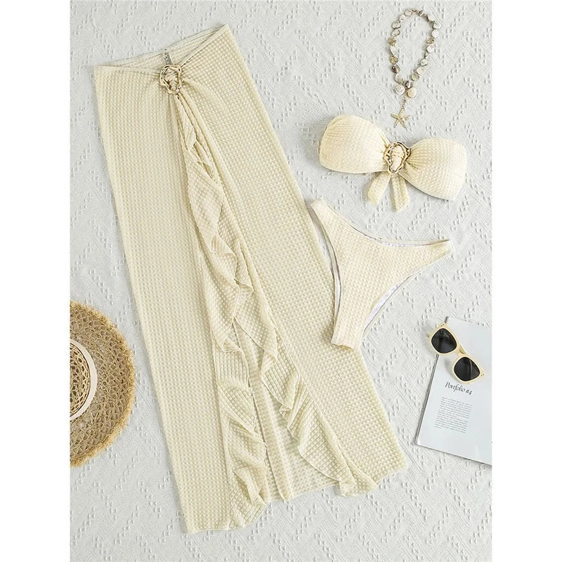 Metal Buckle Micro Bikini Set – 3 Piece