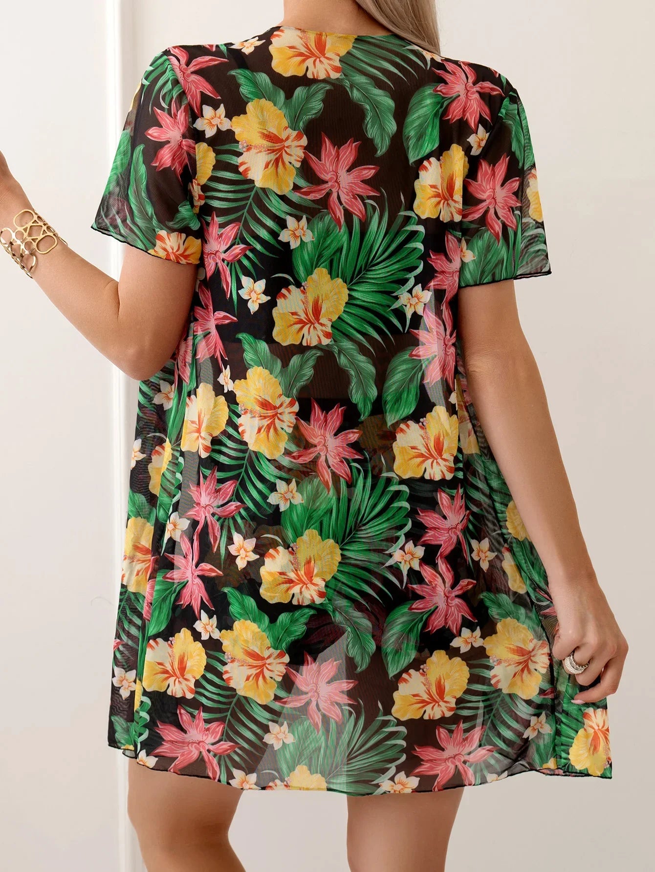 Tropical floral bikini set with beach cover up