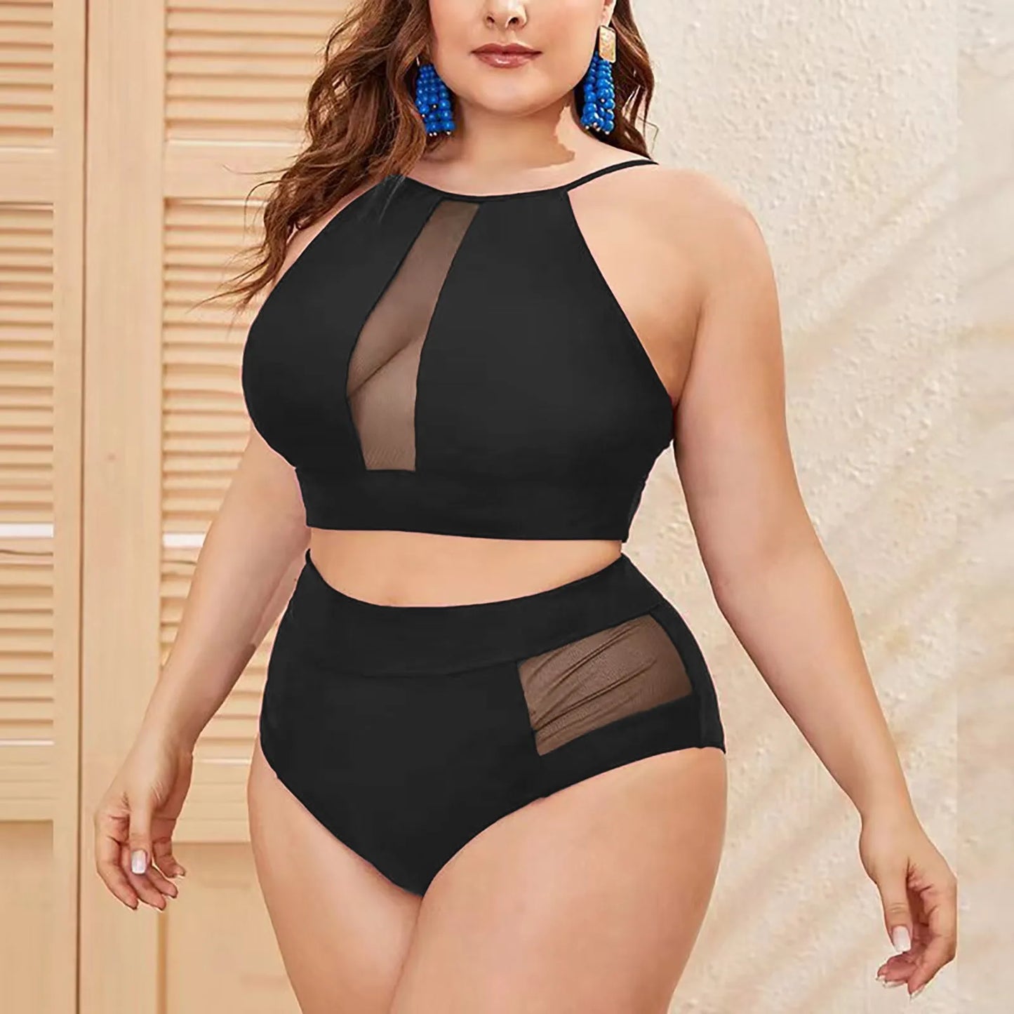 Mesh Detail High Waist Bikini