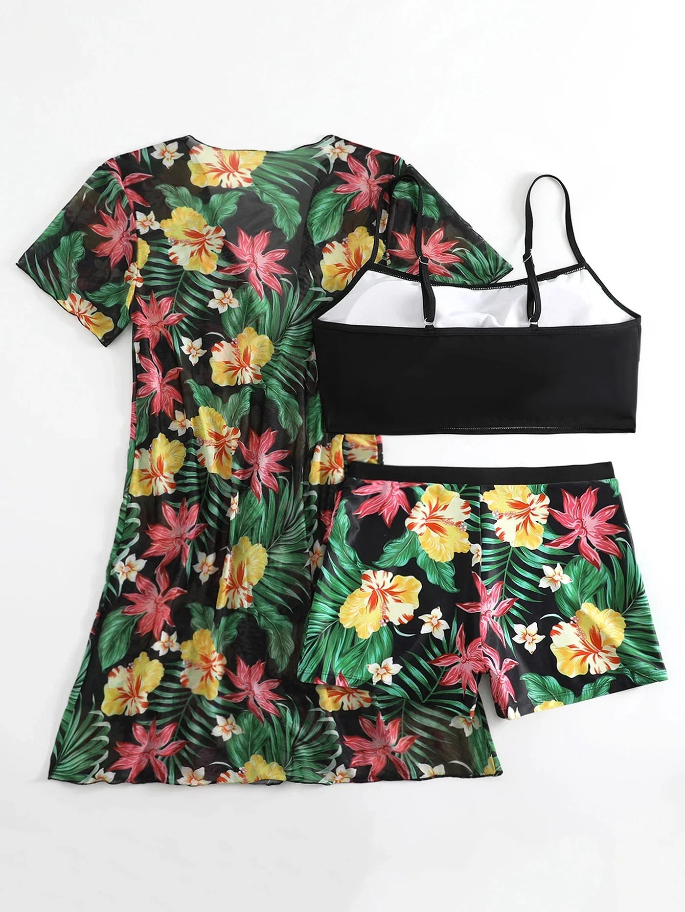 Tropical floral bikini set with beach cover up