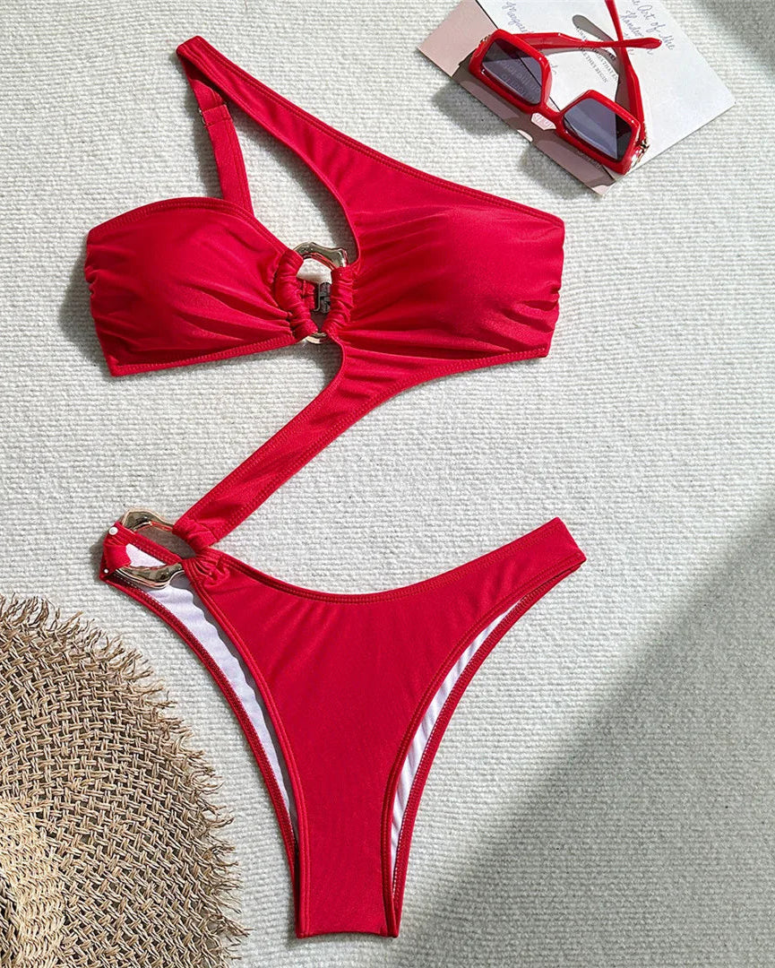 Fierce One Shoulder Swimsuit with Hoop