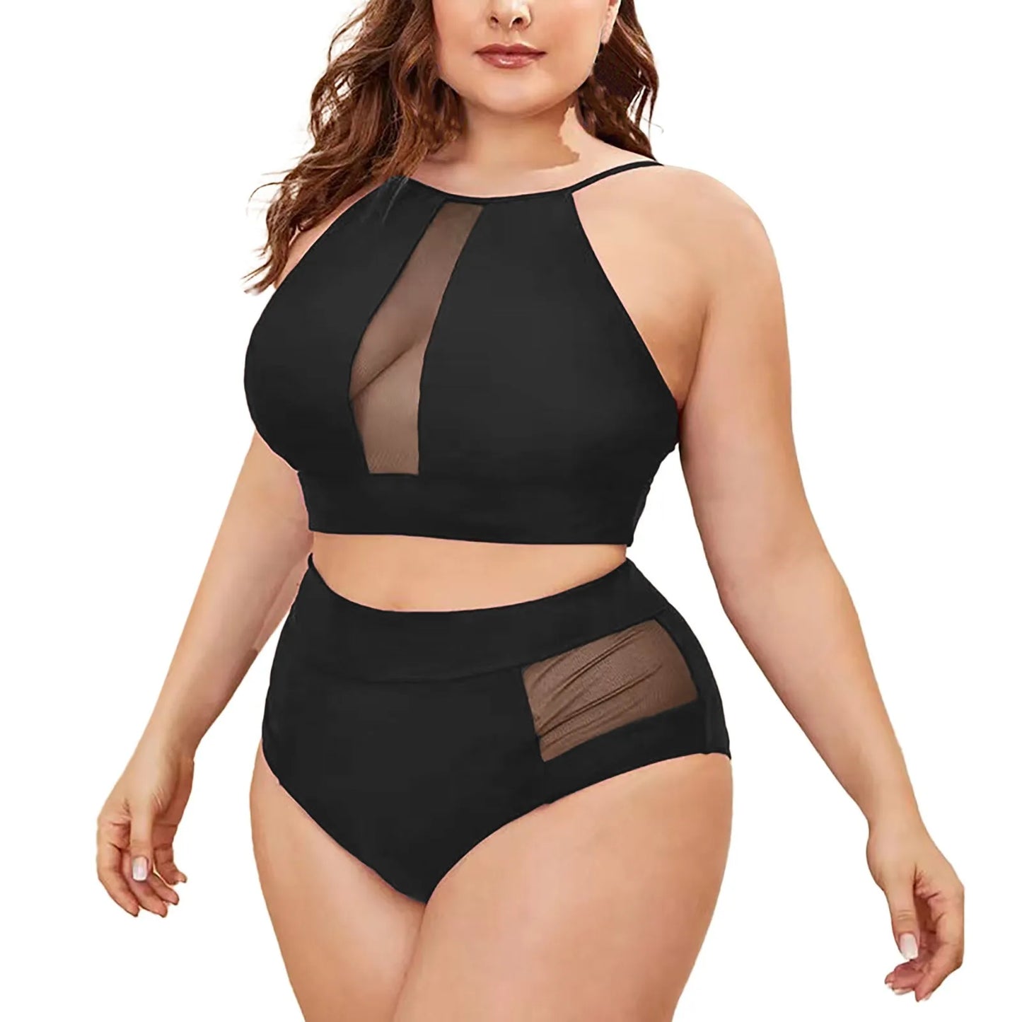 Mesh Detail High Waist Bikini