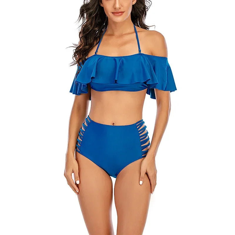 Lace Bloom Off-Shoulder Bikini Set
