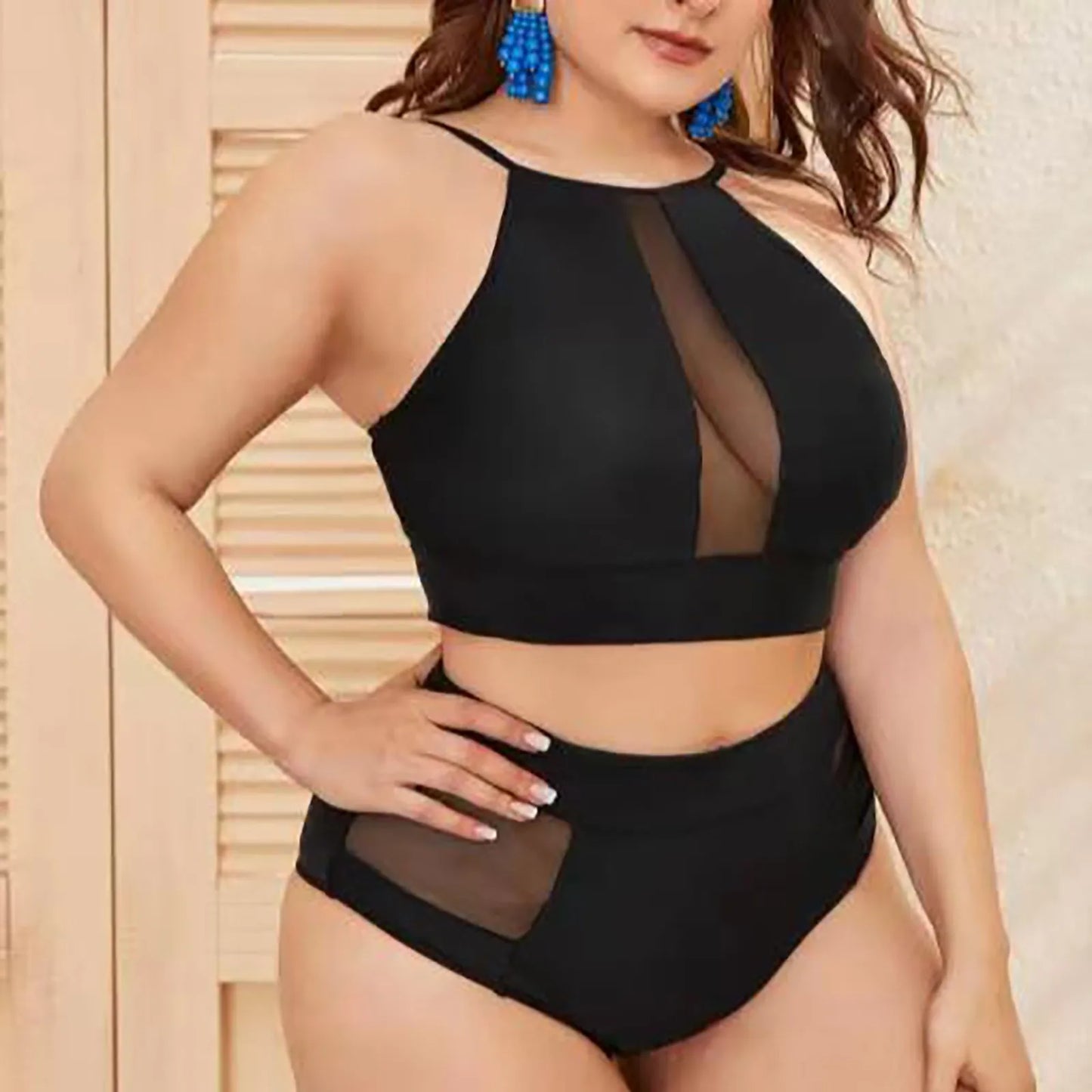 Mesh Detail High Waist Bikini