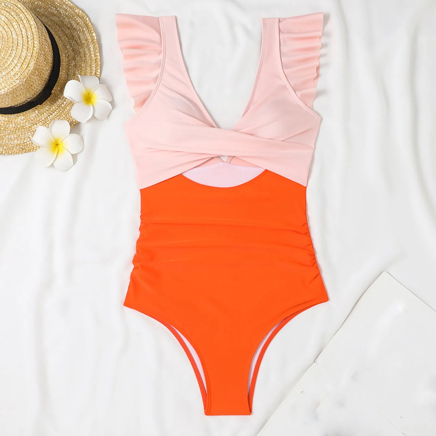 V-neck swimsuit with tummy control