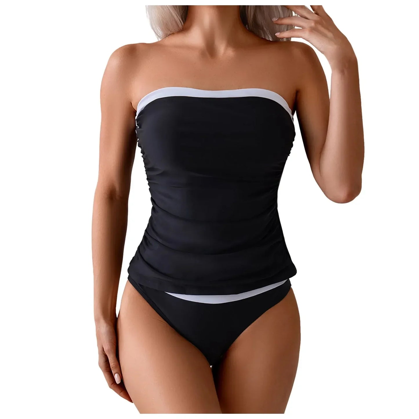 Two-tone strapless tankini