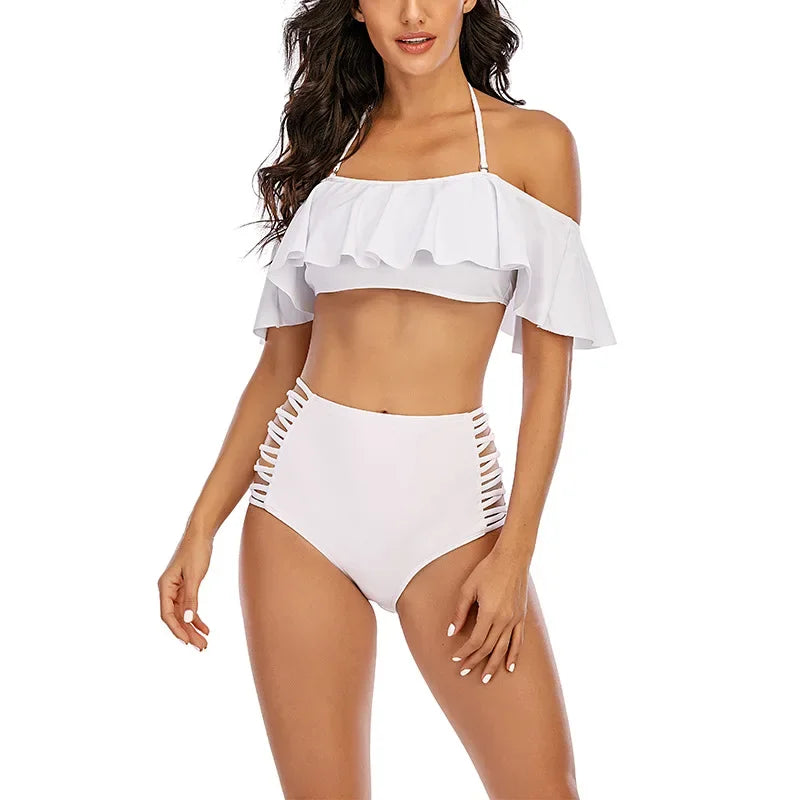 Lace Bloom Off-Shoulder Bikini Set