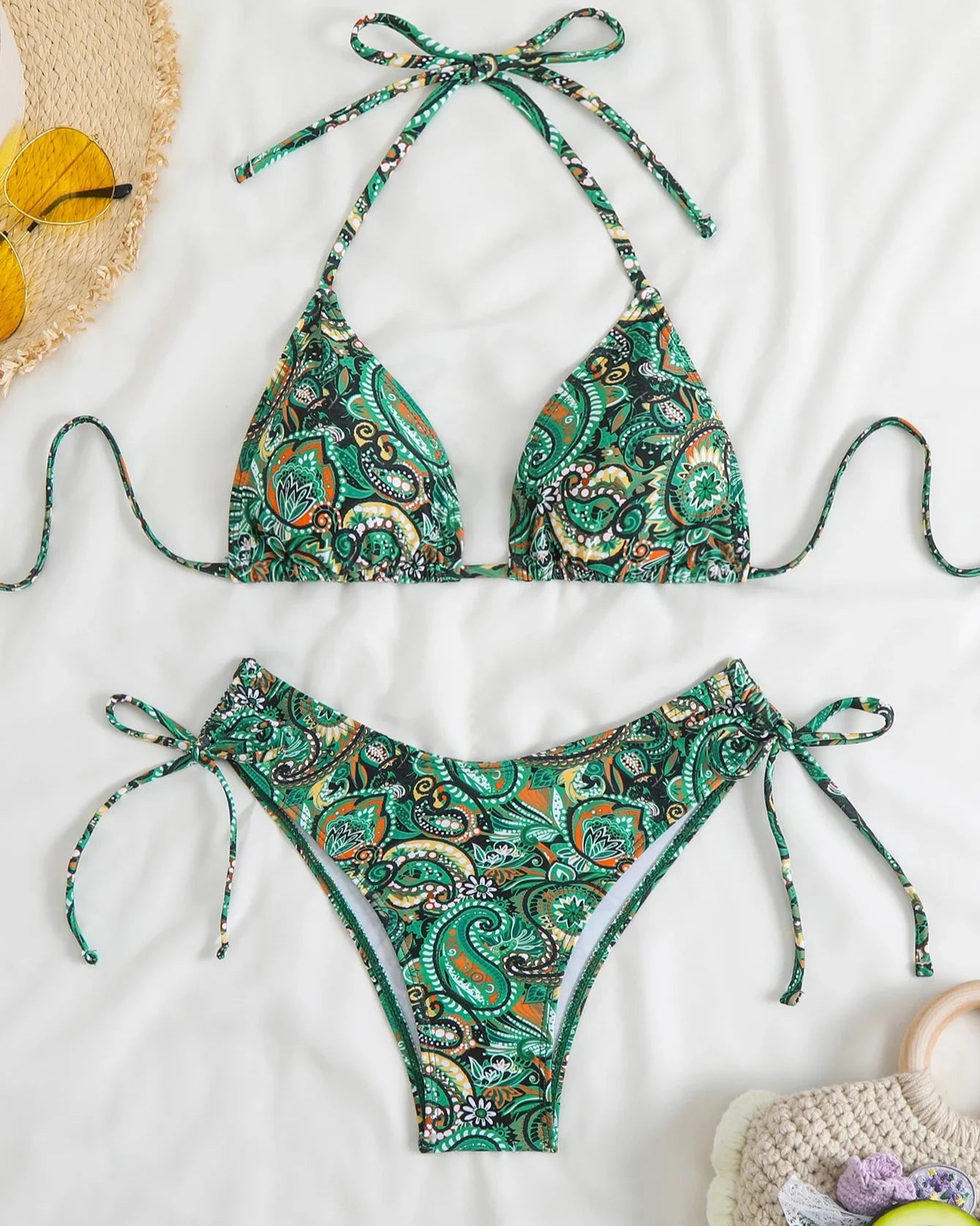Paisley Print Triangle Bikini Set