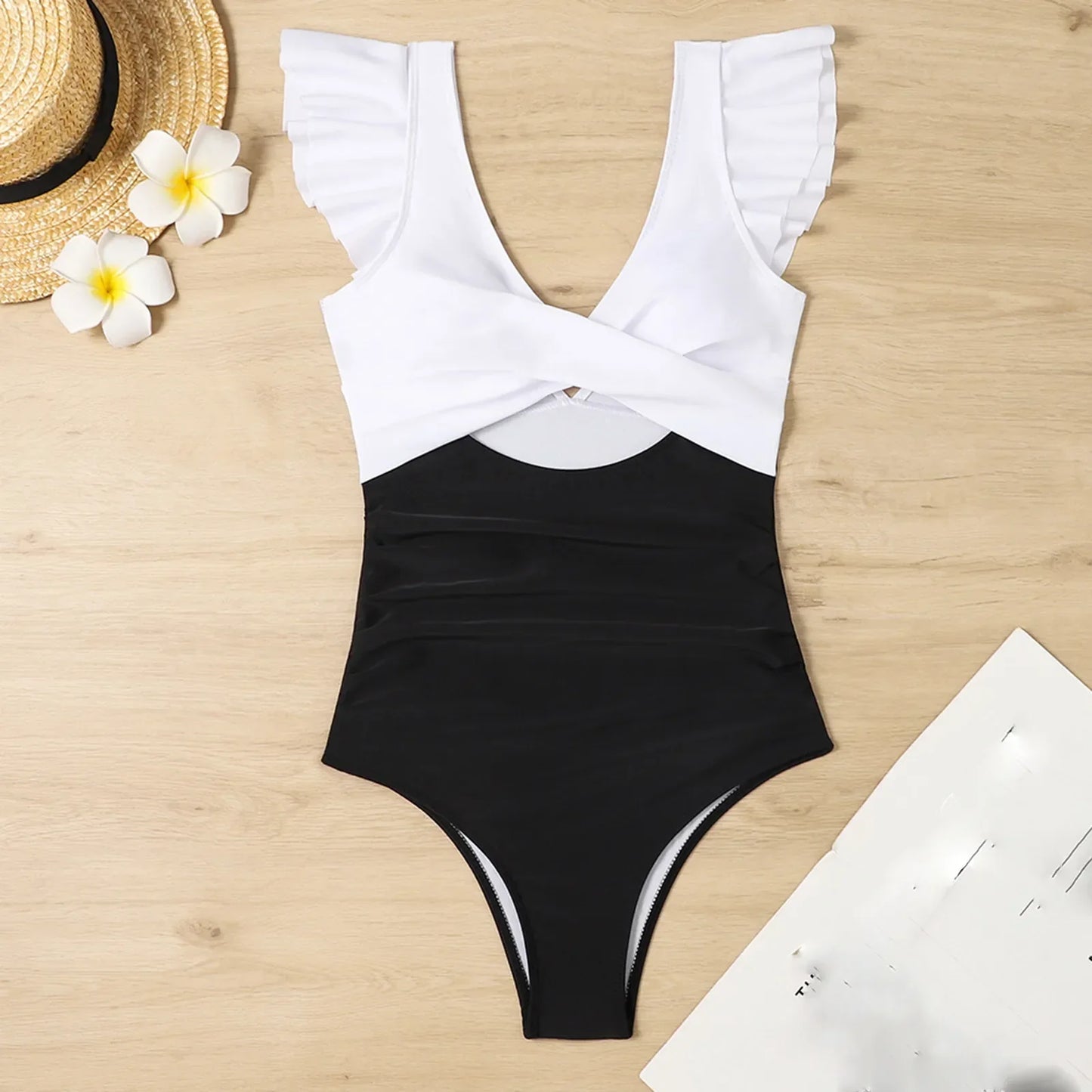 V-neck swimsuit with tummy control