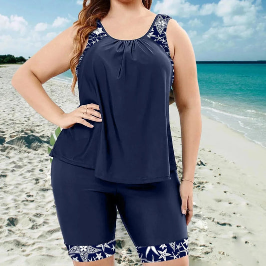 Tankini top and mid-thigh shorts