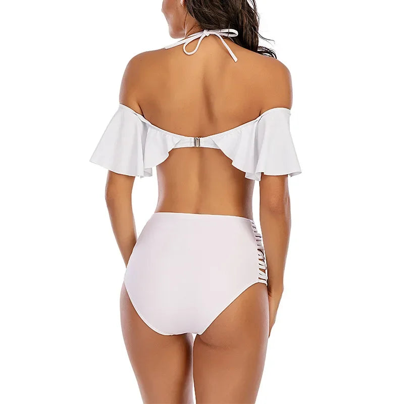 Lace Bloom Off-Shoulder Bikini Set