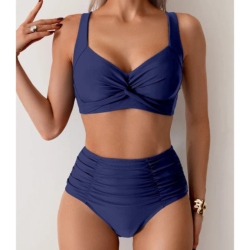 High-waisted ruched bikini - Pleated