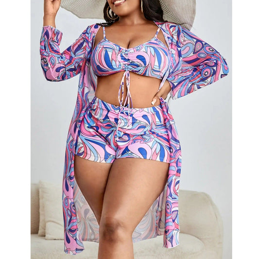 TropiChic 3-Pcs Plus Size Bikini Set with Kimono