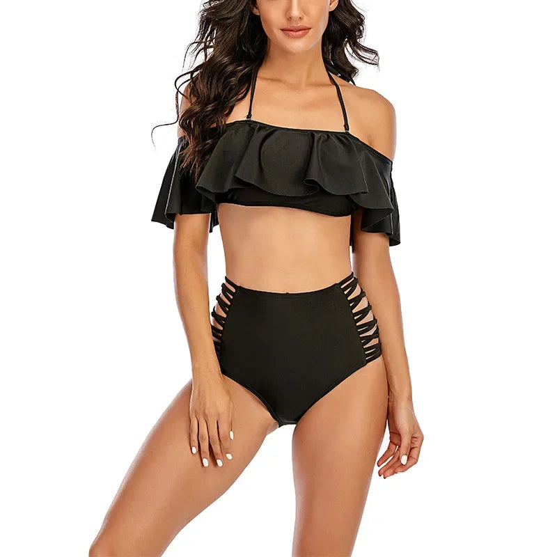 Lace Bloom Off-Shoulder Bikini Set