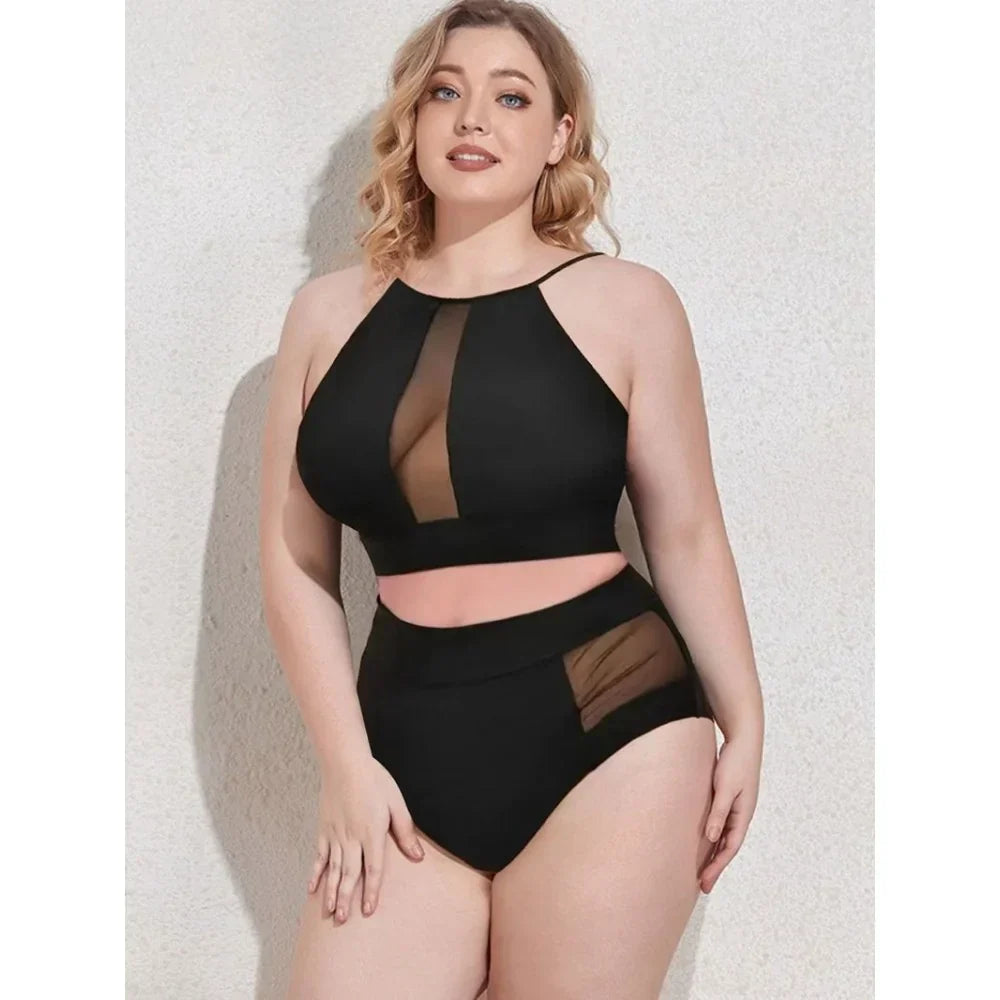 Mesh Detail High Waist Bikini