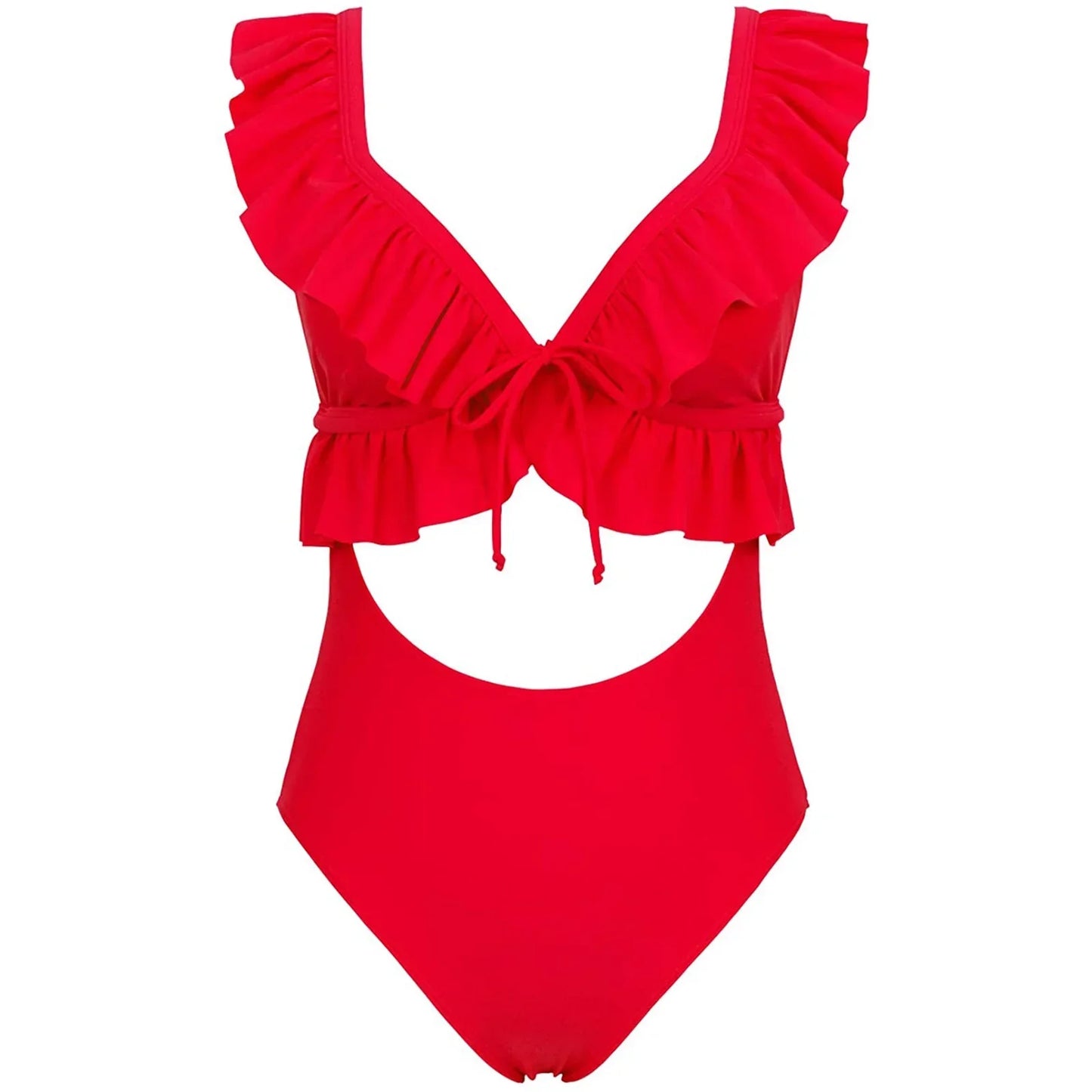 Deep V-neck swimsuit with front tie